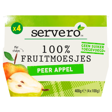 Servero 100% Fruitmoesjes Peer Appel 4 x 100g