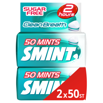 Smint Clean Breath Intense Mint Pepermunt Suikervrij 2 Blikjes 50 stuks Keelpastille