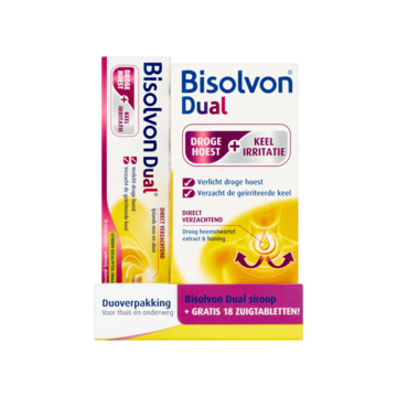 Bisolvon Dual Droge Hoest + Keel Irritatie Siroop 100 ml + Gratis 18 Zuigtabletten
