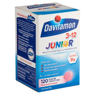 Junior 3-12 kauwvitamines framboos, 120 stuks