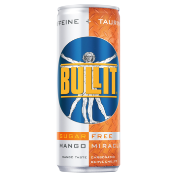 Bullit Energy Drink, suikervrij, mango, 250ml