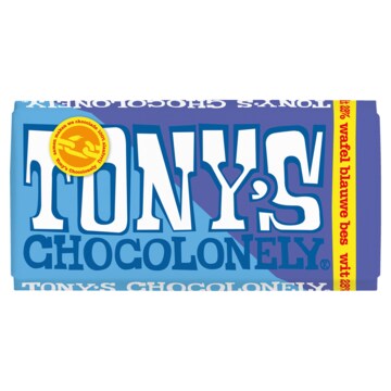 Tony's Chocolonely Wit 28% Blauwe Bes Wafel Chocolade Reep 180g