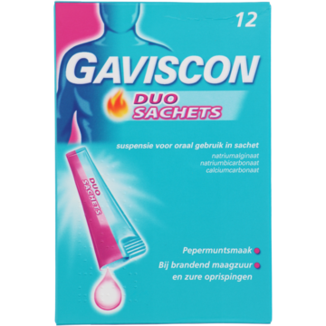 Gaviscon Duo zakjes pepermuntpoeder bij brandend maagzuur, 12 stuks