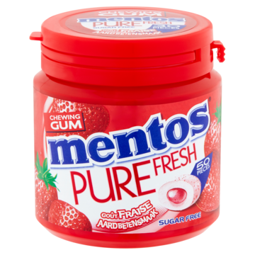 Mentos Strawberry Aardbei Kauwgom fruit Suikervrij Pot 50 stuks Pure Fresh