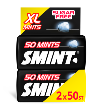 Smint XL Blackmint Pepermunt Suikervrij 2 Blikjes 50 stuks Drop Keelpastille