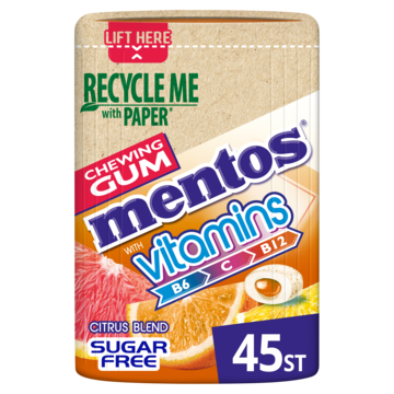 Mentos Chewing Gum with Vitamins B6 C B12 Sugar Free Citrussmaak 45 Stuks 90g