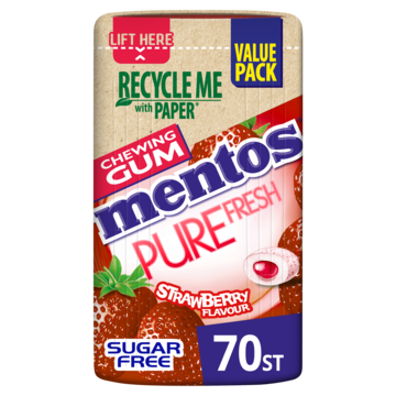 Mentos Chewing Gum Pure Fresh Aardbeiensmaak Sugar Free Value Pack 70 Stuks 140g