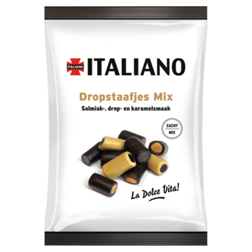 Italiano Dropstaafjes Mix Salmiak-, Drop- en Karamelsmaak 250g