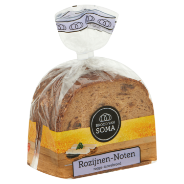 Brood van Soma Rozijnen-Noten bruin rogge-tarwebrood 400g