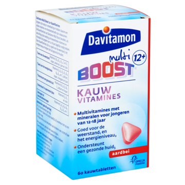 Davitamon - Boost Tiener 12+ kauwvitamines aardbei, 60 stuks