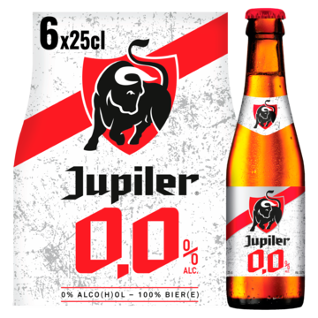 Jupiler 0,0% Alcohol Vrij Bier Flessen 6 x 25cl