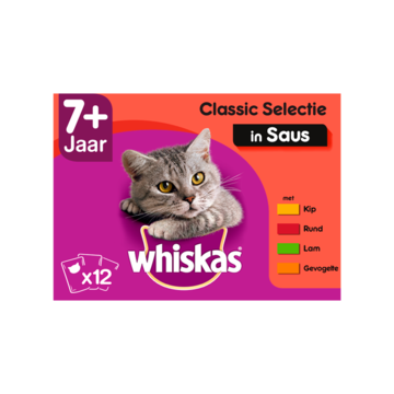Whiskas 7+ Senior Maaltijdzakjes - Classic Selectie in Saus - Kattenvoer - 12 x 100g