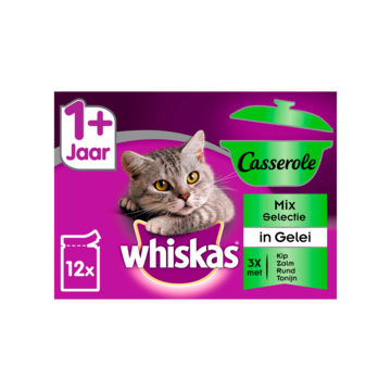 Whiskas 1+ Adult Casserole Maaltijdzakjes - Mix Selectie in Gelei - Kattenvoer - 12 x 85g