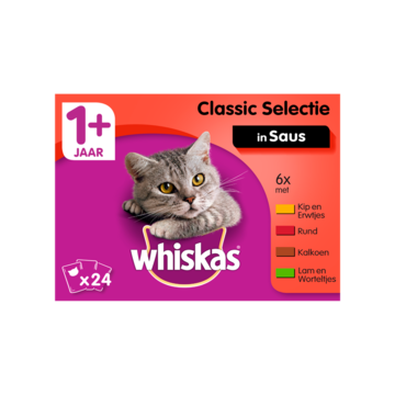 Whiskas 1+ Adult Maaltijdzakjes - Classic Selectie in Saus - Kattenvoer - 24 x 100g