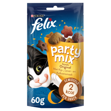 FELIX® Party Mix Original met Kip-, Lever- & Kalkoensmaak - Kattensnacks - 60g