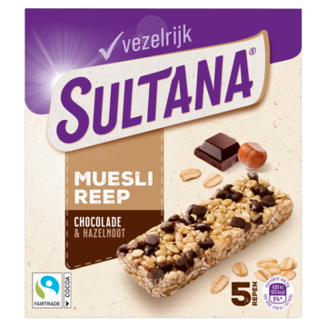 Sultana Mueslireep Chocolade Hazelnoot 5 Stuks 125g