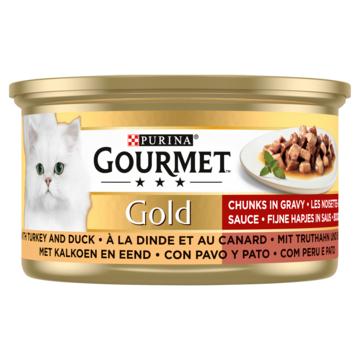 PURINA® Gourmet Gold Fijne Hapjes in saus met Kalkoen en Eend 85g
