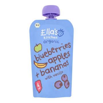 Ella's Kitchen Organic Blauwe Bessen Appels + Bananen met Vanille 4+ Maanden 120g