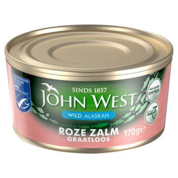 John West wilde roze zalm zonder vel en graat MSC 170 gram