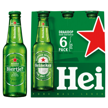 Heineken Premium Pilsener Bier Draaidop Fles 6 x 250ml Aanbieding bij Jumbo | Alcoholhoudend of 0.0% Verpakking met 4, 6 of 12 flesjes of blikjes M.u.v. Gekoeld bier en geschenkverpakkingen