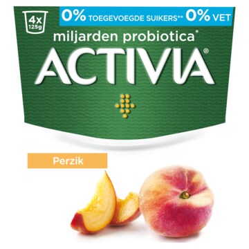 Activia Yoghurt Perzik 0% Toegevoegde Suikers, 0% Vet 4 x 125g