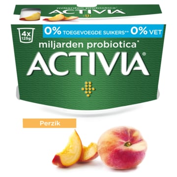 Activia Yoghurt Perzik 0% Toegevoegde Suikers, 0% Vet 4 x 125g