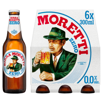 1+1 gratis | Birra Moretti Zero 0.0 Bier Fles 6x300ml Aanbieding bij Jumbo