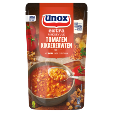 Unox Extra Rijkgevuld Soep In Zak Tomaten Kikkererwten 570ml Aanbieding 2 zakken a 570 ml
