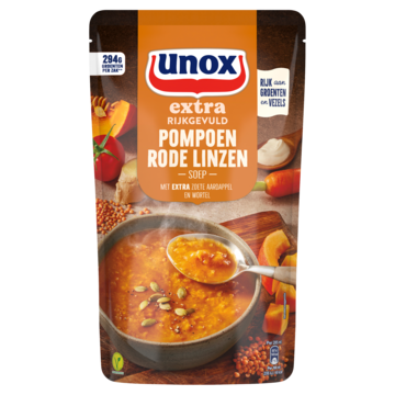 Unox Extra Rijkgevuld Soep In Zak Pompoen Rode Linzen 570ml Aanbieding 2 zakken a 570 ml