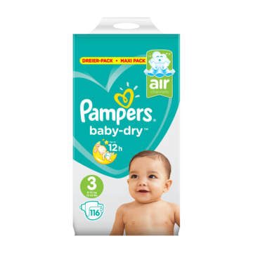 Pampers Baby-Dry Maat 3, 116 Luiers, Voor Droge Ademende Huid