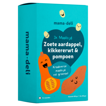 Mama Deli Maaltijd kikkererwt pompoen & zoete aardappel 8+ maanden 3 x 150g