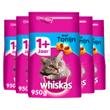 Whiskas 1+ Adult Droge Drokjes – Tonijn – Kattenvoer – 5 zakken à 950g