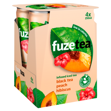 Fuze Tea Infused Iced Tea Black Tea Peach Hibiscus 4 x 250ml