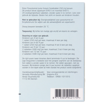 Paracetamol junior smelttablet 250 mg, 20 stuks