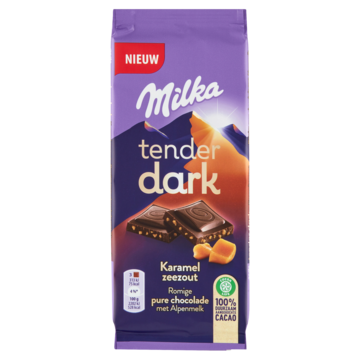Milka Tender Dark Karamel Zeezout Pure Chocolade Reep 85g