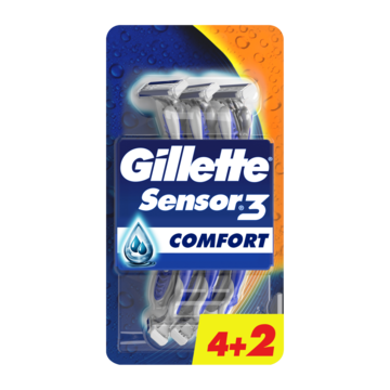 Gillette Sensor3 Comfort Wegwerpmesje Voor Mannen, Verpakking Van 4+2
