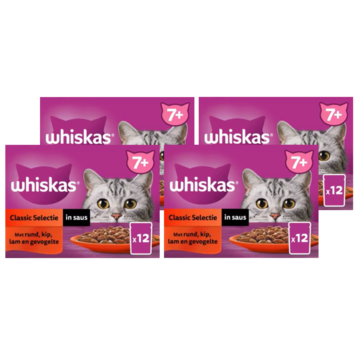 Whiskas 7+ Natvoer - Classic - Selectie in saus - maaltijdzakjes 4 x 12 x 85g