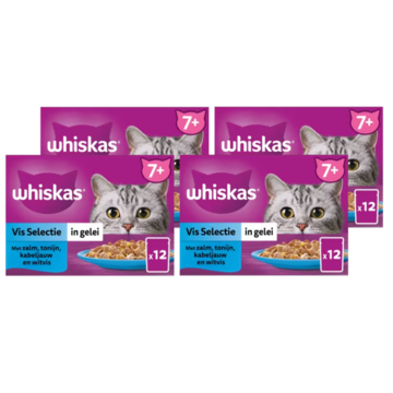 Whiskas 7+ Natvoer - Vis - Selectie in gelei - maaltijdzakjes 4 x 12 x 85g