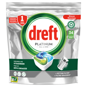 Dreft Platinum All In One Vaatwascapsules Regular, 34 Capsules