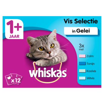 Whiskas 1+ Adult Maaltijdzakjes - Vis selectie in Gelei - Kattenvoer - 12 x 100g
