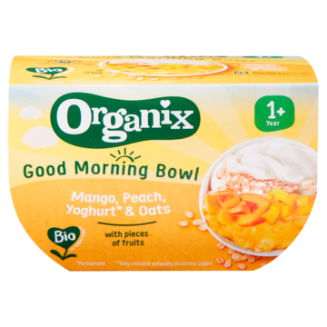 Organix Fruitpuree Good Morning Bowl Mango, Perzik, Yoghurt en Haver kuipje 120g