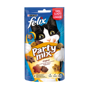 Felix Party Mix Original met Kip-, Lever- & Kalkoensmaak Kattensnack 60g