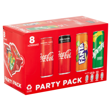 Coca-Cola Original Taste, Coca-Cola Zero Sugar, Fanta Orange, Sprite Party Pack 8 x 250ml