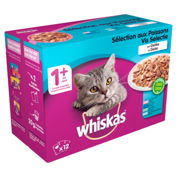 Whiskas 1+ Adult Maaltijdzakjes - Vis selectie in Gelei - Kattenvoer - 12 x 100g
