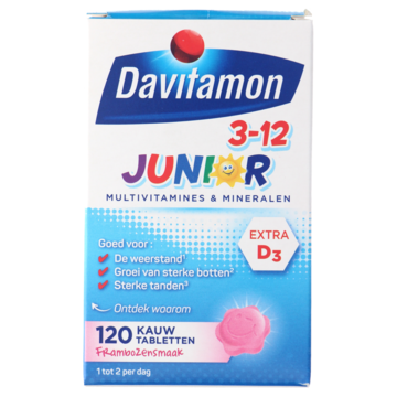 Junior 3-12 kauwvitamines framboos, 120 stuks
