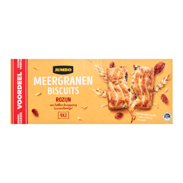 Jumbo Meergranen Biscuits Rozijn Voordeel Verpakking 9 x 37, 5g