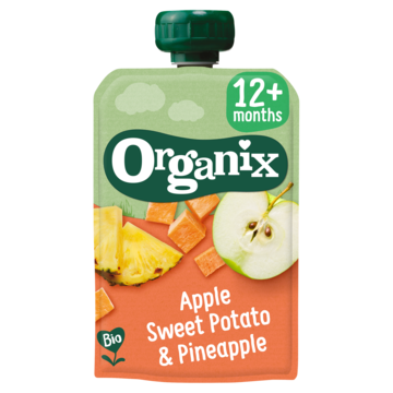 Organix Knijpfruit Appel, zoete aardappel & ananas 12mnd