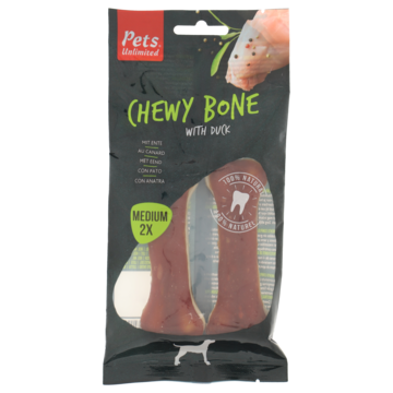 Pets Unlimited Chewy Bone eend (medium), 2 stuks