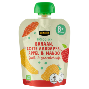 Jumbo Biologisch Fruit- & Groentehapje - Banaan, Zoete Aardappel, Appel & Mango 8+ Maanden 90g