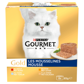 Gourmet Gold Mousse Selectie met Tonijn, Lever, Kalkoen & Rund Kattenvoer Nat 8 x 85g